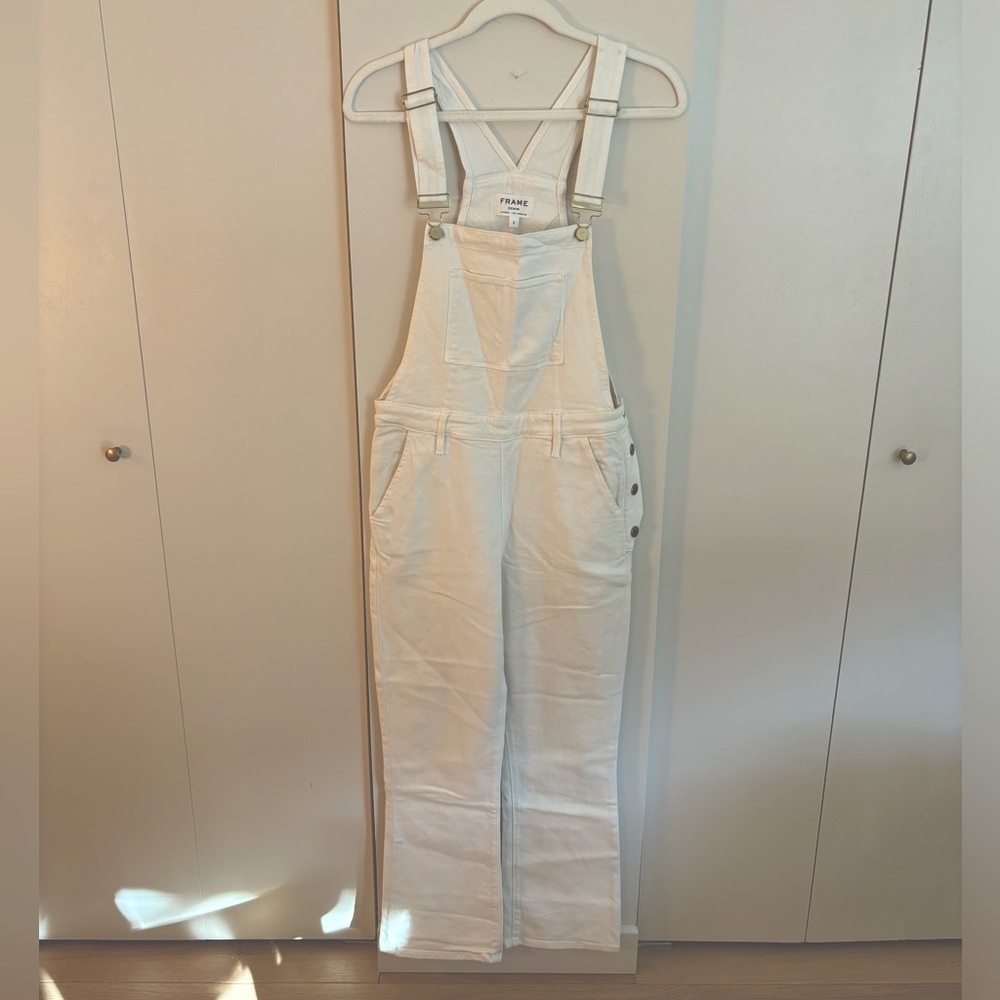 Frame White Denim Overalls